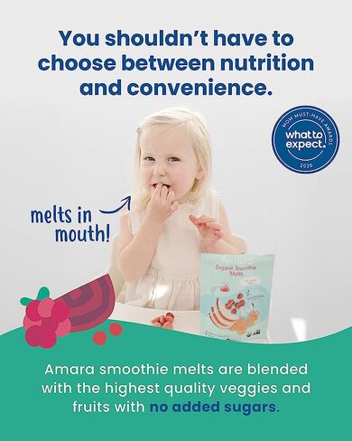 Amara Smoothie Melts - Mighty Sweet Greens - Baby Snacks Made With Fruits and Vegetables - Healthy Toddler Snacks For Your Kids Lunch Box - Organic Plant Based Yogurt Melts - 6 Resealable Bags in Kuwait