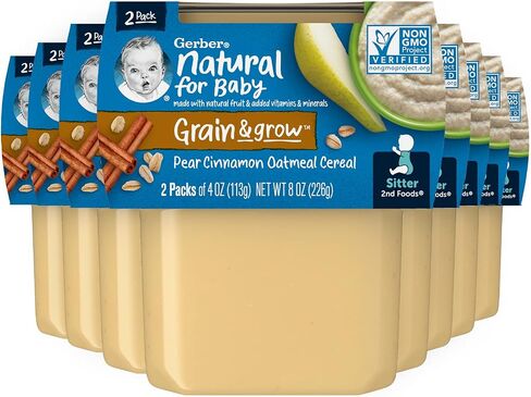 Gerber Stage 2 Baby Food, Pear Cinnamon Oatmeal Cereal Tubs, Iron Helps Support Brain Development, No Added Colors or Flavors, Baby Oatmeal, 16-Pack in Saudi Arabia
