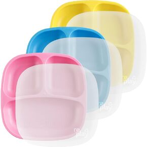 Re-Play Divided Toddler Plates Set of 3 - Deep-Walled 3 Compartment Kids Plates for Picky Eaters - Dishwasher & Microwave Safe - BPA-Free - Made in USA, Princess in Kuwait
