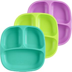 Re-Play Divided Toddler Plates Set of 3 - Deep-Walled 3 Compartment Kids Plates for Picky Eaters - Dishwasher & Microwave Safe - BPA-Free - Made in USA, Princess in Saudi Arabia