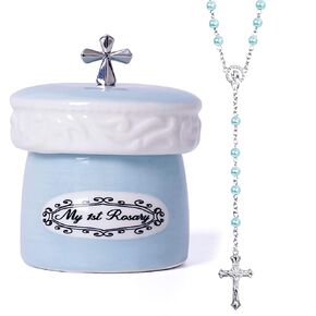 My First Rosary Cross for Boy Keepsake Box and Rosary Gifting Set, Blue
