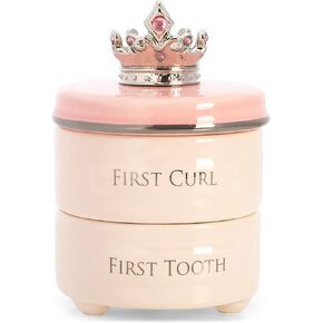 صندوق تذكار قابل للتكديس للأطفال من الخزف الحجري الوردي من DEMDACO First Tooth and Curl، عدد 1 (عبوة من قطعة واحدة) in Kuwait