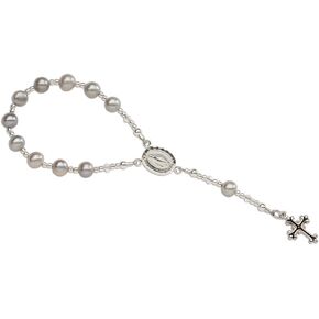 Precious Pieces Sterling Silver Baptism Baby Rosary in White