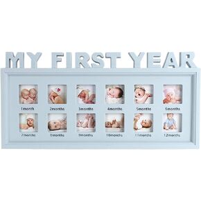 My First Year Picture Frames Baby Moments Keepsake Photo Frame Newborn Infant Collage Frame Boys Girls Shower Gift Wall Hanging 12 Month Frame for Room Wall Nursery Décor Elegant White Natural Wood