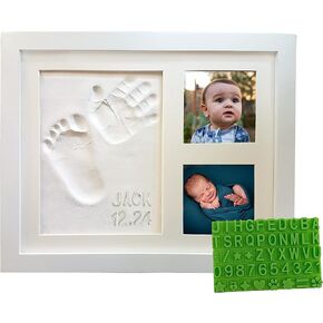 Baby Hand & Footprint Clay Keepsake Photo Frame Kit - w/Silicone Stencil for a Personalized Gift. Wood Frame, Wall/Table Mount. Perfect Registry, Baby Shower, New Mom, Birthday & Newborn Gift - Black in Kuwait