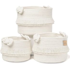 NaturalCozy 3-Piece Boho Decor Storage Basket Set – Cotton Rope Woven Baskets for Organizing! Small Baby Stuff, Shower, Gift Basket, Nursery Planter, Toy Shelves