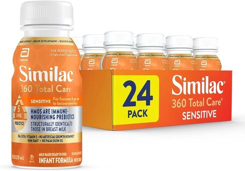 Similac 360 Total Care Sensitive Infant Formula, with 5 HMO Prebiotics for Fussiness & Gas Due to Lactose Sensitivity, Non-GMO, Baby Formula, Ready-to-Feed, 8 Fl Oz, Pack of 24 in Saudi Arabia