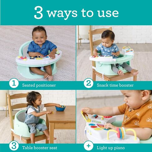 Infantino Music & Lights 3-in-1 Discovery Seat & Booster, Teal | 20 sounds & songs, Converts from infant seat to booster, Fits dining or kitchen chairs, Includes removable snack tray in Saudi Arabia