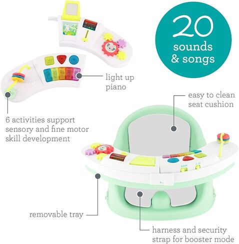 Infantino Music & Lights 3-in-1 Discovery Seat & Booster, Teal | 20 sounds & songs, Converts from infant seat to booster, Fits dining or kitchen chairs, Includes removable snack tray in Saudi Arabia