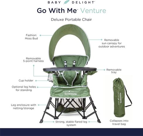 Baby Delight Go with Me Venture Portable Chair | Indoor and Outdoor | Sun Canopy | 3 Child Growth Stages | Blue Wave in Saudi Arabia