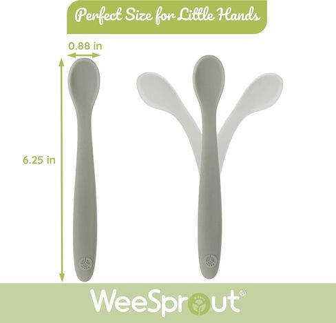 WeeSprout Silicone Baby Spoons - First Stage Infant Feeding Utensils With Soft-Tip, Bendable Kitchenware for Parent & Self-Feeding, Ultra-Durable, Dishwasher Safe, Travel Case, Set of 3 in Saudi Arabia