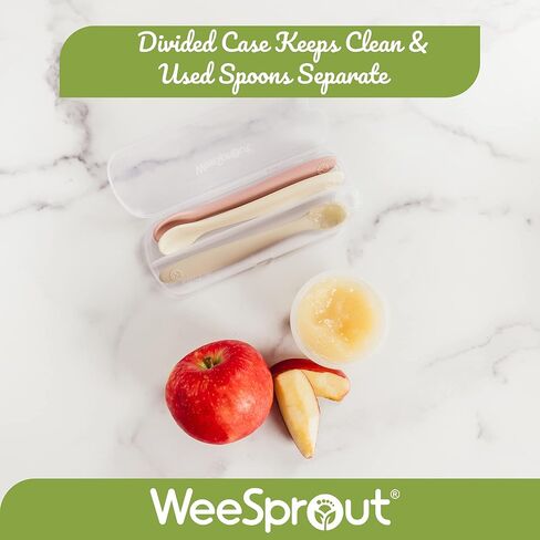 WeeSprout Silicone Baby Spoons - First Stage Infant Feeding Utensils With Soft-Tip, Bendable Kitchenware for Parent & Self-Feeding, Ultra-Durable, Dishwasher Safe, Travel Case, Set of 3 in Saudi Arabia