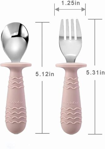 PandaEar 4 Set Baby Toddler Silicone Stainless Steel Utensils Silverware Spoon Fork for Baby Toddler BPA Free with Silicone Holding Anti-Choke Design in Saudi Arabia