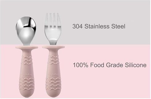 PandaEar 4 Set Baby Toddler Silicone Stainless Steel Utensils Silverware Spoon Fork for Baby Toddler BPA Free with Silicone Holding Anti-Choke Design in Saudi Arabia
