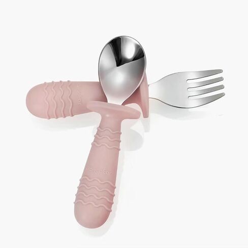 PandaEar 4 Set Baby Toddler Silicone Stainless Steel Utensils Silverware Spoon Fork for Baby Toddler BPA Free with Silicone Holding Anti-Choke Design in Saudi Arabia