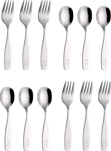 ANNOVA Kids Flatware Set - Stainless Steel Silverware Forks, Table Knife, Tablespoons - Child Toddler Utensils Dinosaur Engraved T-Rex, Triceratops, Diplodocus (Staineless Steel, 10 Pieces) in Saudi Arabia