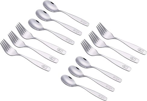 ANNOVA Kids Flatware Set - Stainless Steel Silverware Forks, Table Knife, Tablespoons - Child Toddler Utensils Dinosaur Engraved T-Rex, Triceratops, Diplodocus (Staineless Steel, 10 Pieces) in Saudi Arabia