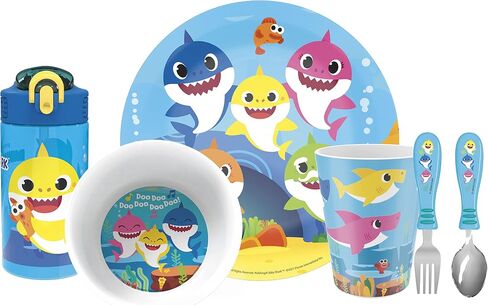 Zak Designs Baby Shark خالية من مادة BPA مصنوعة من مادة الميلامين المتينة ومثالية للأطفال، مجموعة هدايا مكونة من 6 قطع، Shark-6pcs in Kuwait