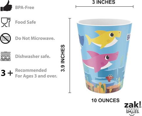 Zak Designs Baby Shark خالية من مادة BPA مصنوعة من مادة الميلامين المتينة ومثالية للأطفال، مجموعة هدايا مكونة من 6 قطع، Shark-6pcs in Kuwait