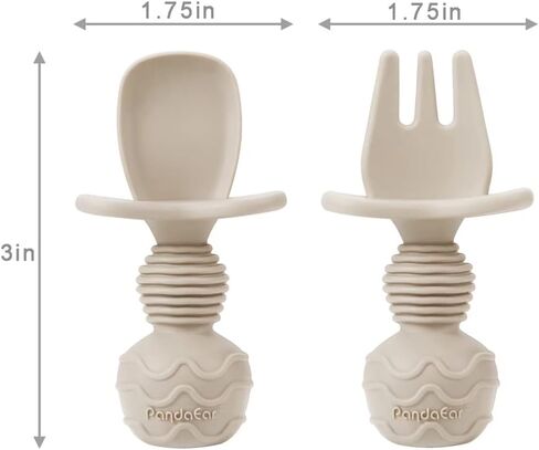 PandaEar Silicone Baby Feeding Set| 2 Pack Silicone Divided Suction Plate and 2 Pack Tiny Cup with 2 Spoons 2 Forks| Baby Led Weaning Supplies Self Feeding Eating Utensils (Blue/Green) in Kuwait