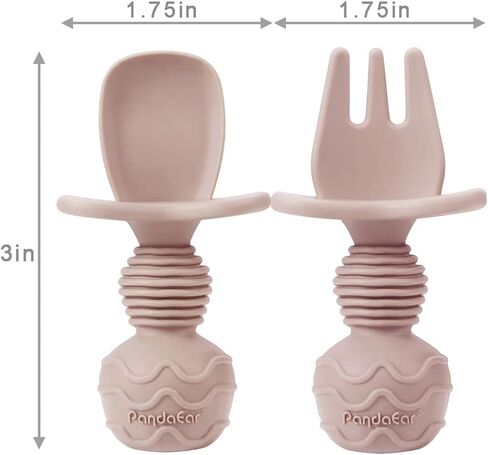 PandaEar Silicone Baby Feeding Set| 2 Pack Silicone Divided Suction Plate and 2 Pack Tiny Cup with 2 Spoons 2 Forks| Baby Led Weaning Supplies Self Feeding Eating Utensils (Blue/Green) in Kuwait