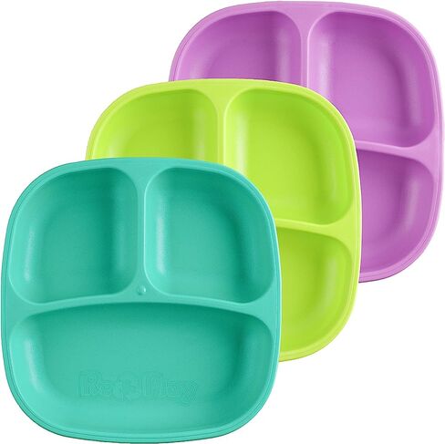 Re-Play Divided Toddler Plates Set of 3 - Deep-Walled 3 Compartment Kids Plates for Picky Eaters - Dishwasher & Microwave Safe - BPA-Free - Made in USA, Princess in Kuwait