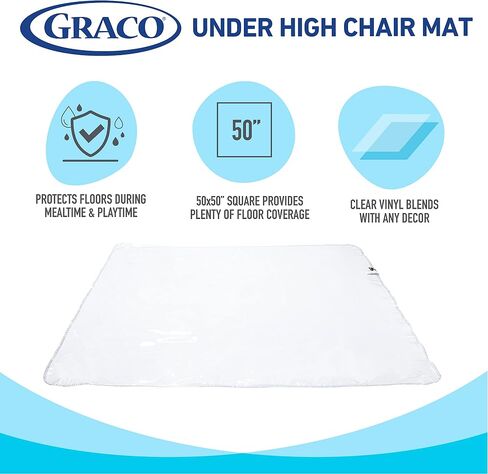 Graco Under High Chair Mat - Clear, Waterproof & Washable Plastic Food/Spill Catcher - 50" Eating, Painting & Art Floor Cover in Saudi Arabia