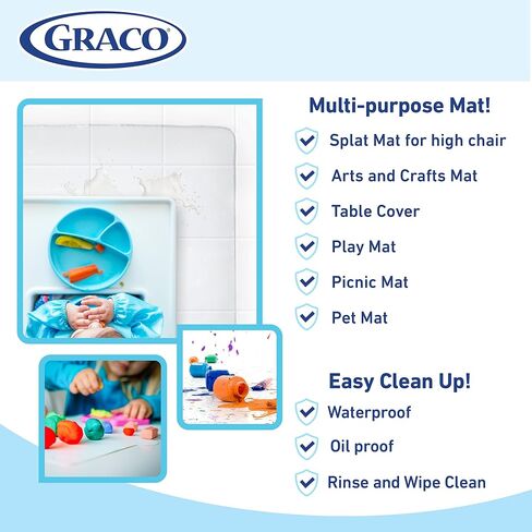 Graco Under High Chair Mat - Clear, Waterproof & Washable Plastic Food/Spill Catcher - 50" Eating, Painting & Art Floor Cover in Saudi Arabia
