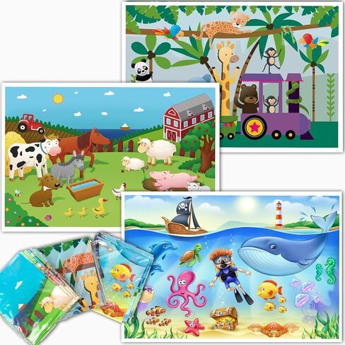 40 Pack Disposable Placemats for Baby, 3 Design Pack Baby Eating Mat, 12" x 18" Sticky Kids Placemat, Toddler Place mat for Restaurants, Plastic Kids Placemats for Dining Table in Saudi Arabia