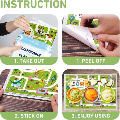 Babebay Disposable Stick-on Placemats 40 Pack for Baby & Kids & Toddler, Sticky Placemats Restaurant Table Mats 12" x 18" (Animal Alphabet) in Saudi Arabia