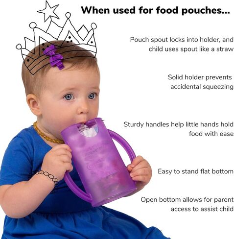 Squeeze Proof Food Pouch Holder for Toddlers, Babies, Kids, Mess Free No Squeeze Juice Box Drink and Applesauce Snack Holder with Easy Grip Handles and Lid in Saudi Arabia