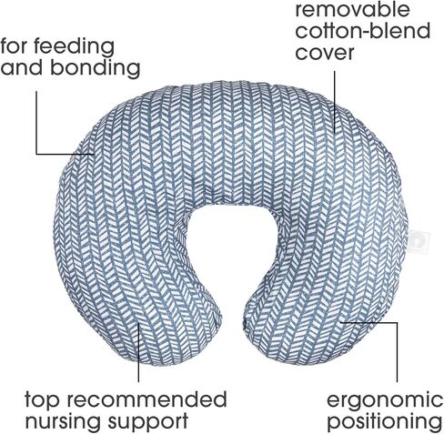 Boppy Original Nursing Support,FKA Boppy Nursing Pillow,Blue Herringbone,Ergonomic Breastfeeding,Bottle Feeding,and Bonding,with Hypoallergenic Fiber Fill,with Removable Cover,Machine Washable in Saudi Arabia