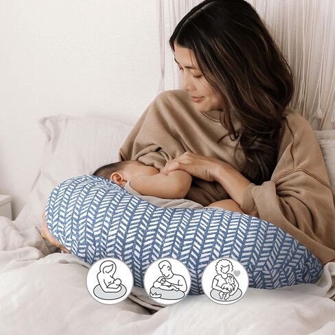 Boppy Original Nursing Support,FKA Boppy Nursing Pillow,Blue Herringbone,Ergonomic Breastfeeding,Bottle Feeding,and Bonding,with Hypoallergenic Fiber Fill,with Removable Cover,Machine Washable in Saudi Arabia