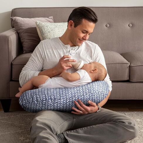 Boppy Original Nursing Support,FKA Boppy Nursing Pillow,Blue Herringbone,Ergonomic Breastfeeding,Bottle Feeding,and Bonding,with Hypoallergenic Fiber Fill,with Removable Cover,Machine Washable in Saudi Arabia