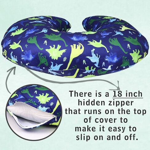Dinosaur Nursing Pillow Cover, Breastfeeding Pillow Slipcover for Baby Boys & Girls, Nursing Pillow Case for Newborn, Soft Fabric Fits Snug On Infant, Washable & Breathable, Watercolor Dinosaur Blue in Saudi Arabia