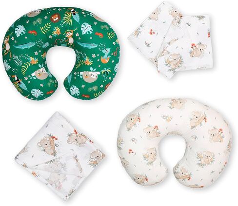 2 Pack Nursing Pillow Covers and 39 Inches x 39 Inches Muslin Swaddle Blanket with Burp Cloths %100 Cotton Slipcovers for Breastfeeding Pillows for Baby Girl & Boy |Fits Boppy Pillow | Koala | Animal in Saudi Arabia