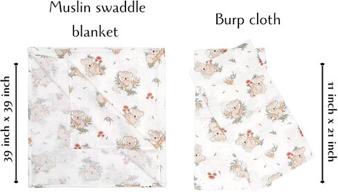 2 Pack Nursing Pillow Covers and 39 Inches x 39 Inches Muslin Swaddle Blanket with Burp Cloths %100 Cotton Slipcovers for Breastfeeding Pillows for Baby Girl & Boy |Fits Boppy Pillow | Koala | Animal in Saudi Arabia