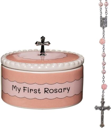 Baptism Gifts for Girl - My First Rosary with Keepsake Box, First Communion Gifts for Girls, Baptisms Gifts for Boys or Girls Christening. Pink Rosary, Ceramic Box and Gift Packaging in Saudi Arabia