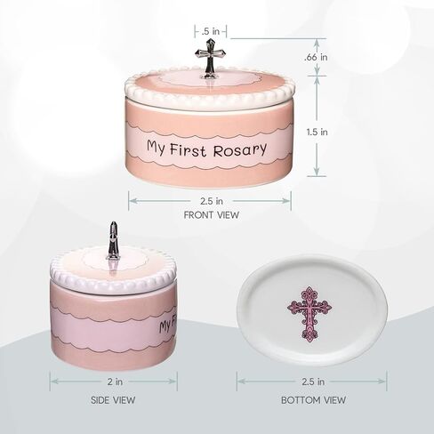 Baptism Gifts for Girl - My First Rosary with Keepsake Box, First Communion Gifts for Girls, Baptisms Gifts for Boys or Girls Christening. Pink Rosary, Ceramic Box and Gift Packaging in Saudi Arabia