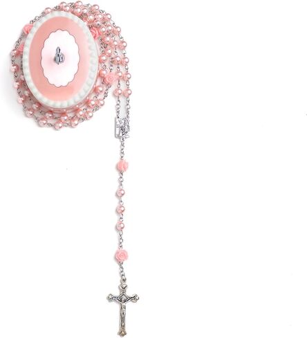 Baptism Gifts for Girl - My First Rosary with Keepsake Box, First Communion Gifts for Girls, Baptisms Gifts for Boys or Girls Christening. Pink Rosary, Ceramic Box and Gift Packaging in Saudi Arabia