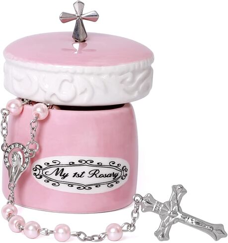 صندوق تذكار My First Rosary Cross for Boy ومجموعة هدايا مسبحة، باللون الأزرق in Kuwait