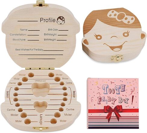 Baby Tooth Box by NASHRIO - Wooden Kids Keepsake Organizer Gift for Baby Teeth, Cute Children Tooth Container with Tweezers to Keep the Childwood Memory (Boy) in Kuwait