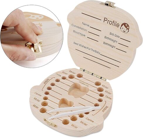Baby Tooth Box by NASHRIO - Wooden Kids Keepsake Organizer Gift for Baby Teeth, Cute Children Tooth Container with Tweezers to Keep the Childwood Memory (Boy) in Kuwait