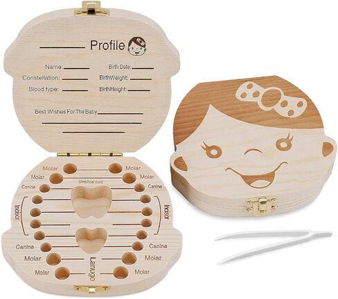 Baby Tooth Box by NASHRIO - Wooden Kids Keepsake Organizer Gift for Baby Teeth, Cute Children Tooth Container with Tweezers to Keep the Childwood Memory (Boy) in Kuwait