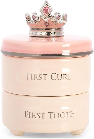 صندوق تذكار قابل للتكديس للأطفال من الخزف الحجري الوردي من DEMDACO First Tooth and Curl، عدد 1 (عبوة من قطعة واحدة) in Kuwait