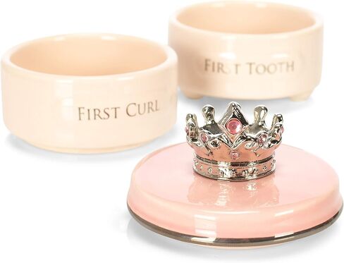 صندوق تذكار قابل للتكديس للأطفال من الخزف الحجري الوردي من DEMDACO First Tooth and Curl، عدد 1 (عبوة من قطعة واحدة) in Kuwait