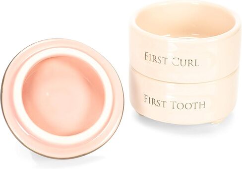 صندوق تذكار قابل للتكديس للأطفال من الخزف الحجري الوردي من DEMDACO First Tooth and Curl، عدد 1 (عبوة من قطعة واحدة) in Kuwait
