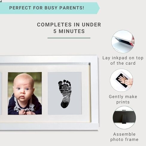 Baby Prints Newborn Handprint and Footprint Picture Frame Keepsake Kit, 13.5 x 7 INCHES (Large Size), Mess-Free Ink Pad Included | Gift for New Parents for Babyshower | Photo Keepsake in Saudi Arabia