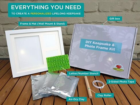 Baby Hand & Footprint Clay Keepsake Photo Frame Kit - w/Silicone Stencil for a Personalized Gift. Wood Frame, Wall/Table Mount. Perfect Registry, Baby Shower, New Mom, Birthday & Newborn Gift - Black in Kuwait