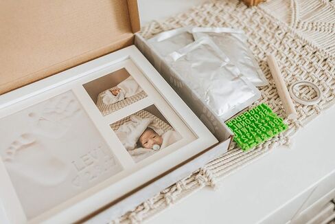 Baby Hand & Footprint Clay Keepsake Photo Frame Kit - w/Silicone Stencil for a Personalized Gift. Wood Frame, Wall/Table Mount. Perfect Registry, Baby Shower, New Mom, Birthday & Newborn Gift - Black in Kuwait